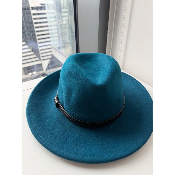BCBGMAXAZRIA Caribbean Teal 100% Wool Wide Brim Fedora Hat NWT - Picture 3 of 5